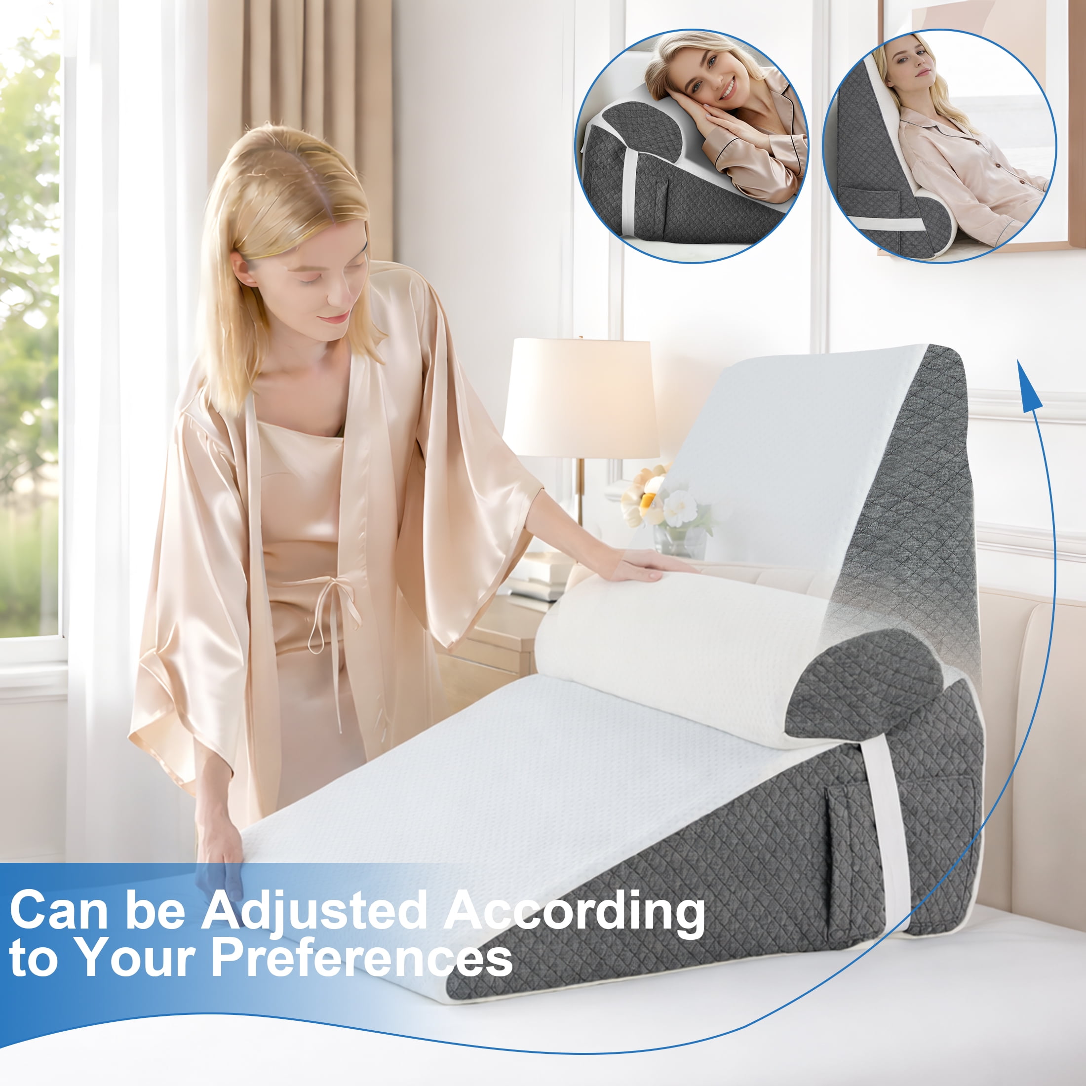 WANALIT 2PCS Orthopedic Bed Wedge Pillows Set for After Surgery,Adjustable Pillow Wedge for Sleep Apnea, Acid Reflux, Snoring, Post Surgery Recovery and Back Pain Relief,White/Grey