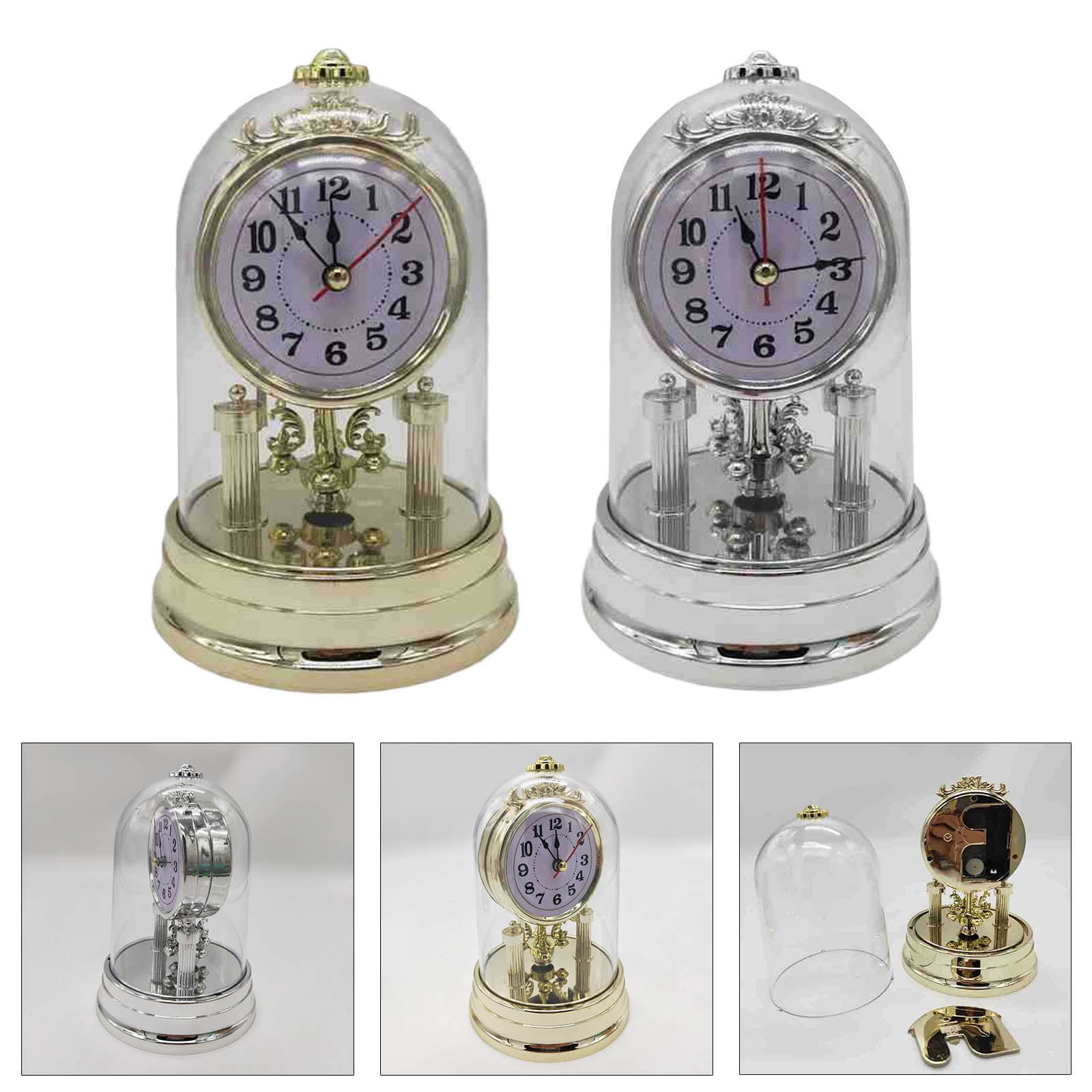 Retro European Operated Table Clock Desk Alarm Clock with Clear Clock Cover Desktops Mantel Clock Home Decors