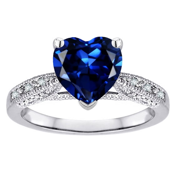 Star K� Heart Shape 8mm Created Sapphire Antique Vintage Style Solitaire Engagement Promise Ring