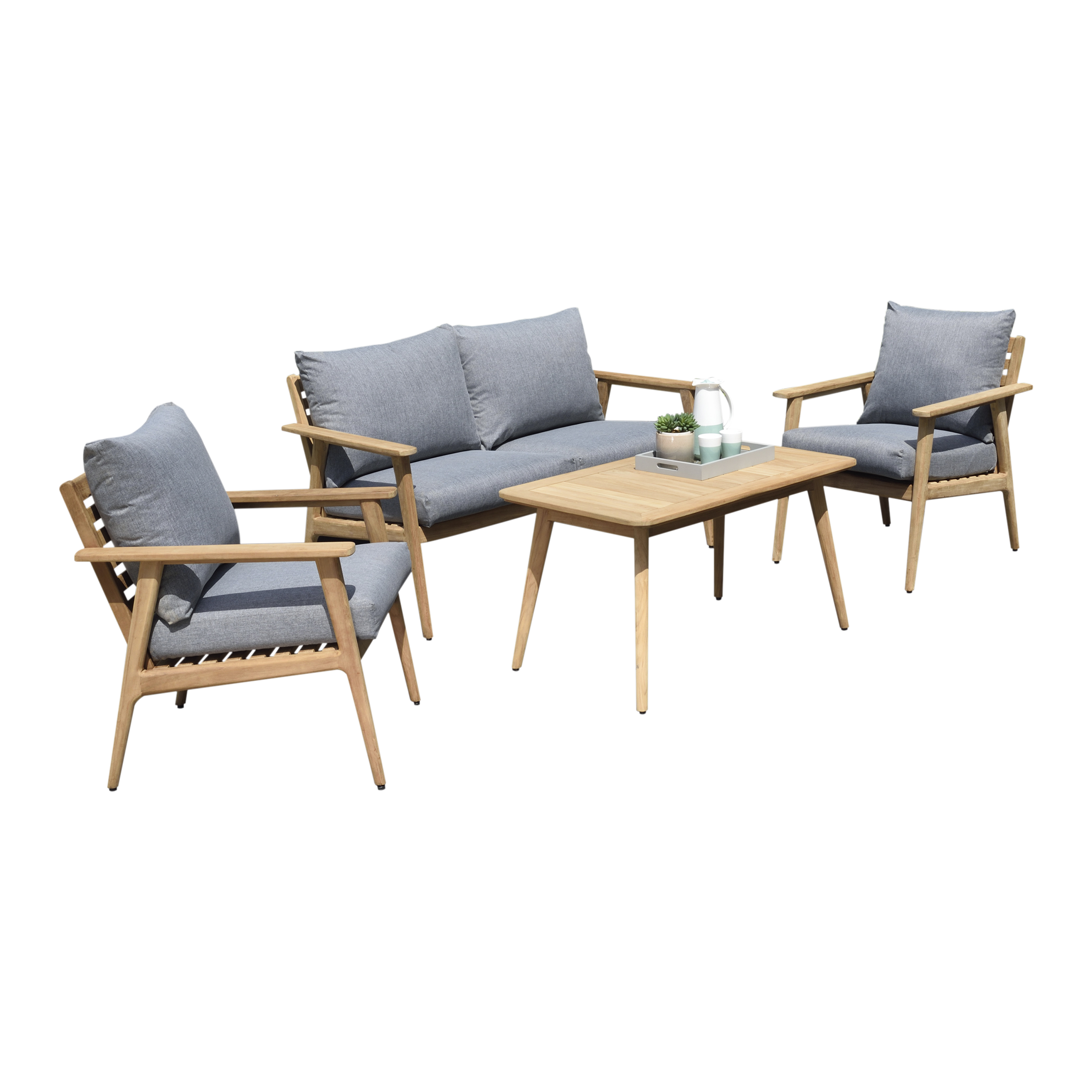 Amazonia Charleroi Teak 4 Pieces Patio Deep Seating Set Deluxe With Olefin Cushions, Seating Capacity: 4