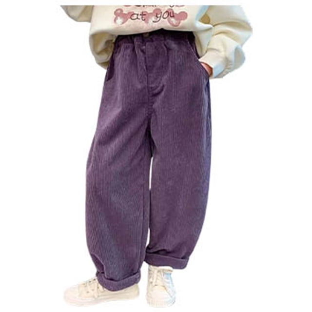 Girls Pants Loose Corduroy Casual Solid Color Warm Sweatpants For Kids