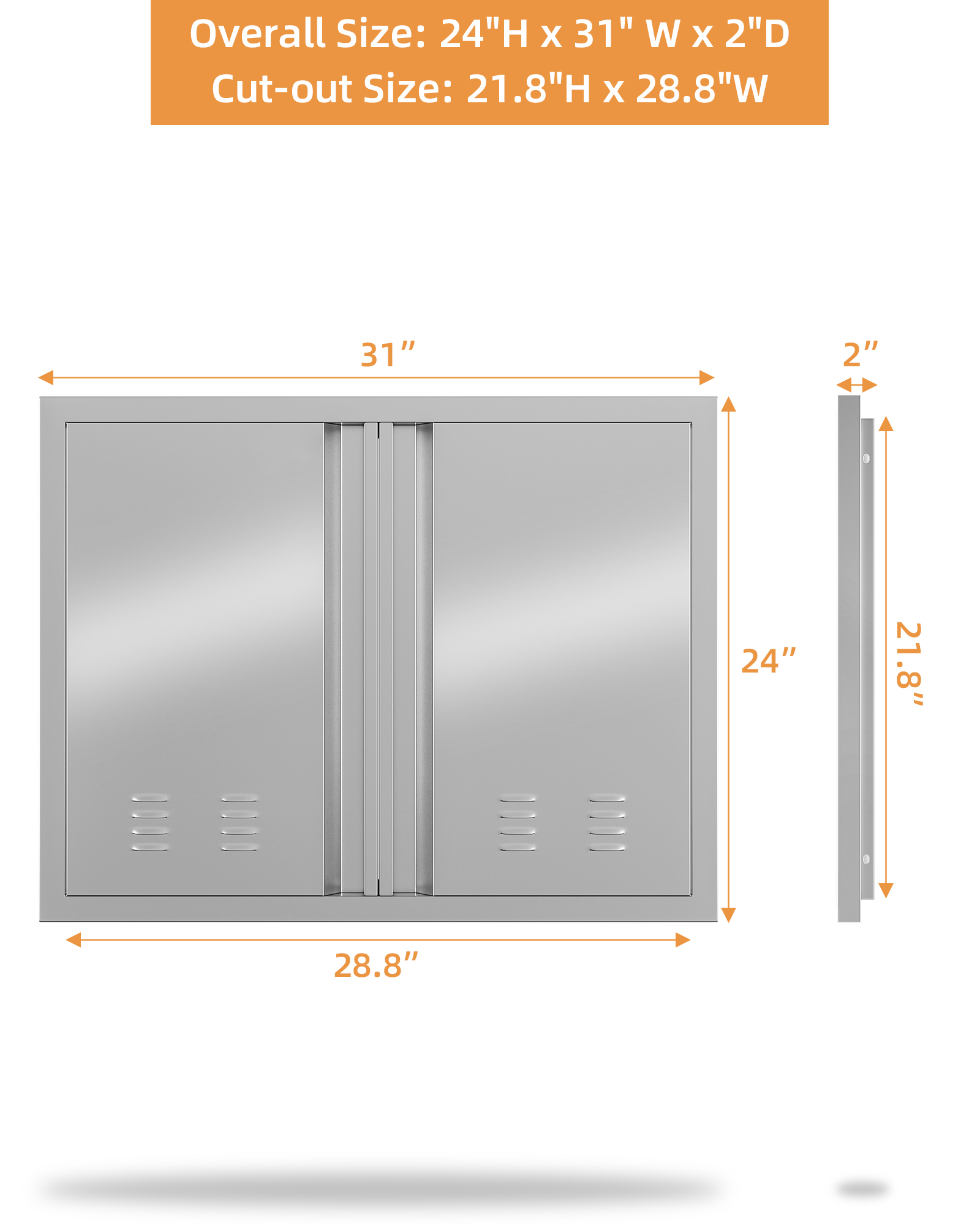 WhizMax 24" H x 31" W 304 Stainless Steel Outdoor Kitchen Access Door with Recessed Handle, Double Access Door for BBQ Island, Grilling Stati - image 5 of 7
