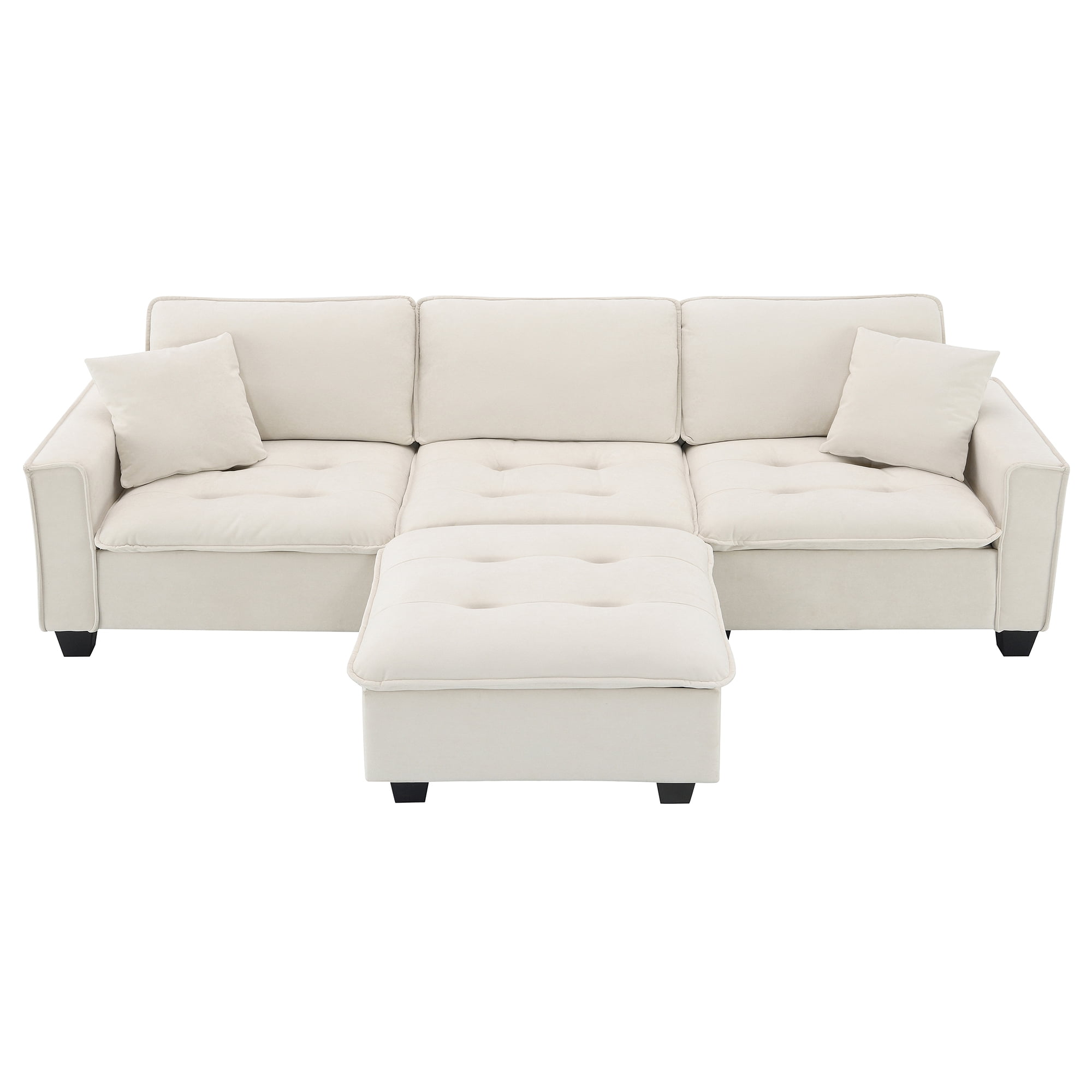 MAYEERTY 100x59" Modern Convertible Sectional Sofa - L-Shaped Reversible 4-Seat Suede Velvet Sleeper with Pillows/Ottoman for Living Room/Apartment, 3 Colors