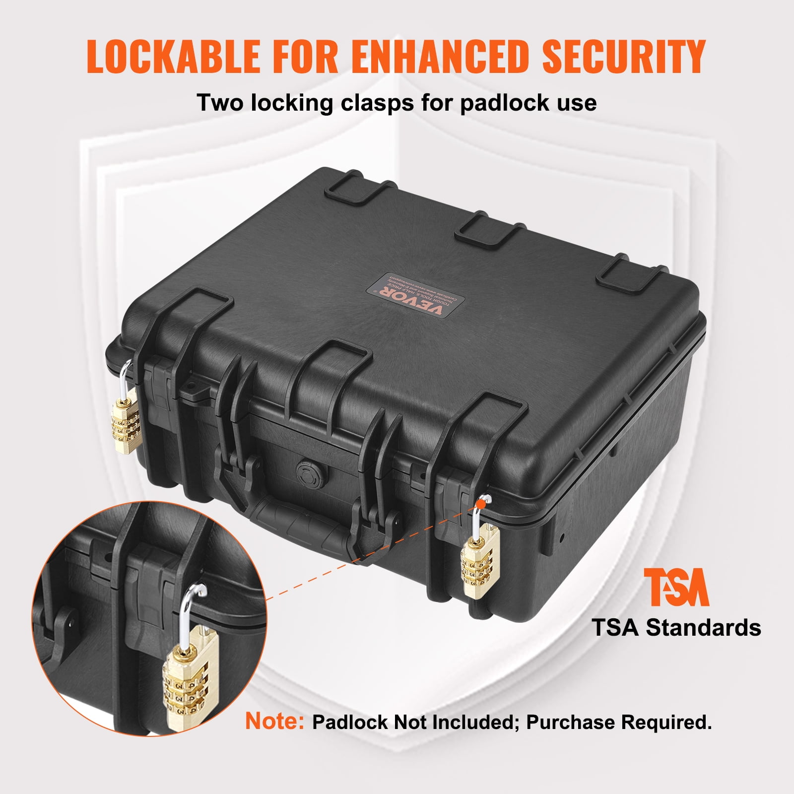 VEVOR Hard Pistol Cases with Pre-cut Lining, Waterproof & Dustproof Hard Gun Case for 5 Pistol, 18.9×16.3×8.5 in Lockable Pistol Case, Black