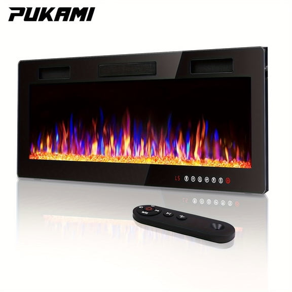 Vitesse Ultra-Thin Electric Fireplace Heater 120V, In-Wall/Surface Mount, Realistic Blue&Orange Flame, Remote & Touchscreen Control for Modern Home