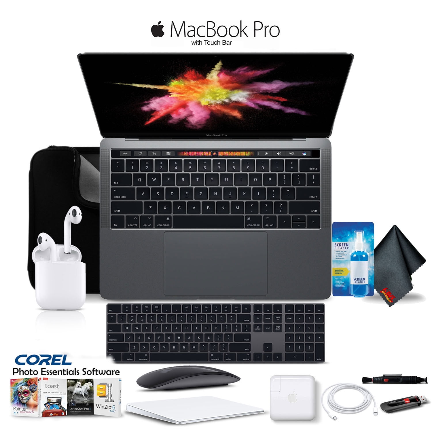 Apple 13 Macbook Pro Retina Touch Bar 3 1ghz Intel Core I5 Dual Core 8gb Ram 256gb Ssd Space Gray Case Corel Software Magic Mouse Magic Trackad Keyboard Air Pods Walmart Com