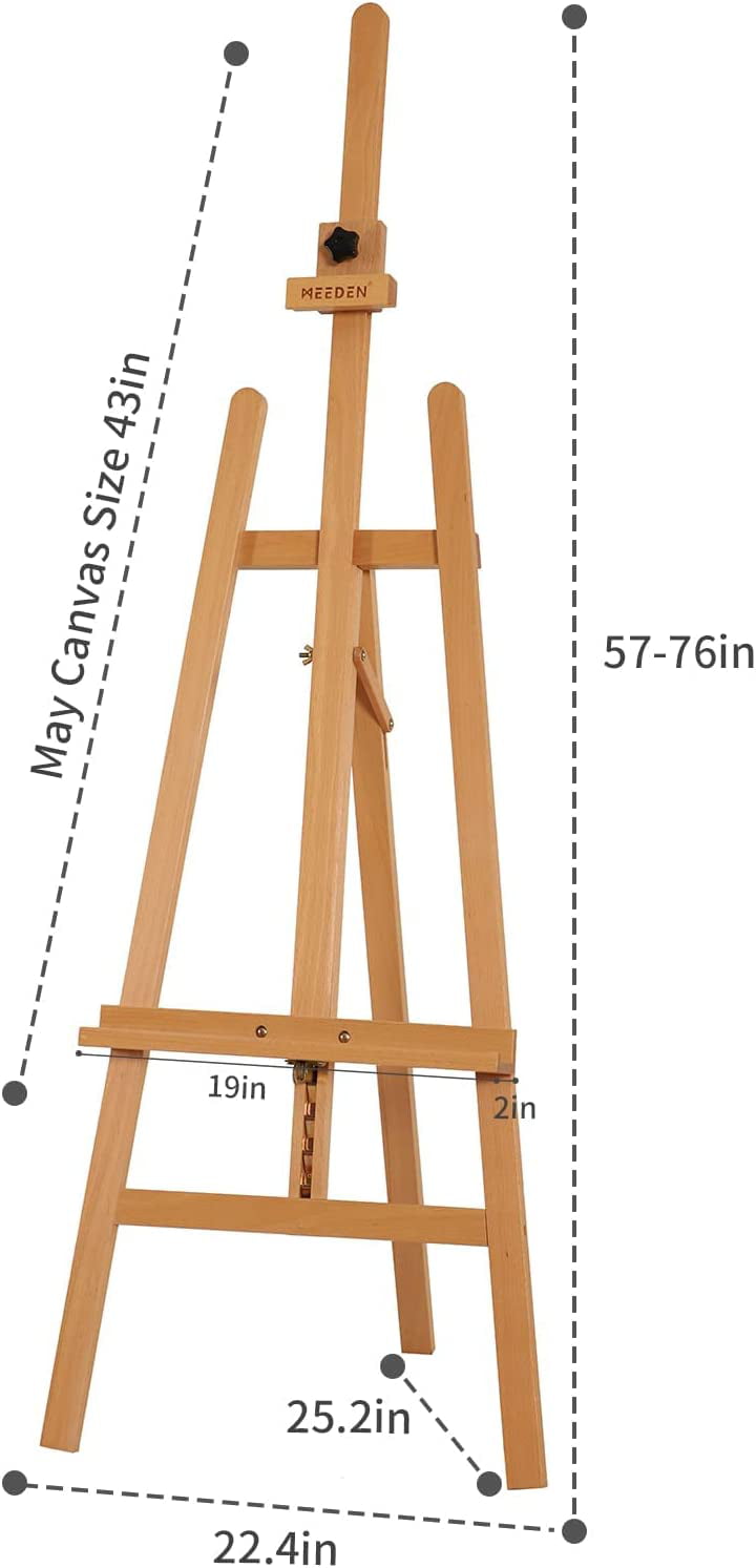 MEEDEN Basic Lyre Studio Easel, Wood Artist Easel for Painting, Adjustable Height and Working Angles, Holds Canvas Up to 43 Inches