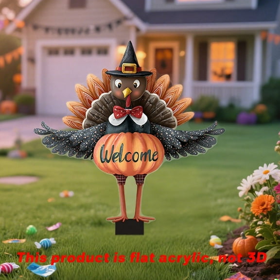 SDJMa Thanksgiving Turkey Garden Stake, 2D Acrylic Turkey Pumpkin Welcome Yard Sign for Fall Autumn Harvest Thanksgiving Halloween Lawn Walkway Decor