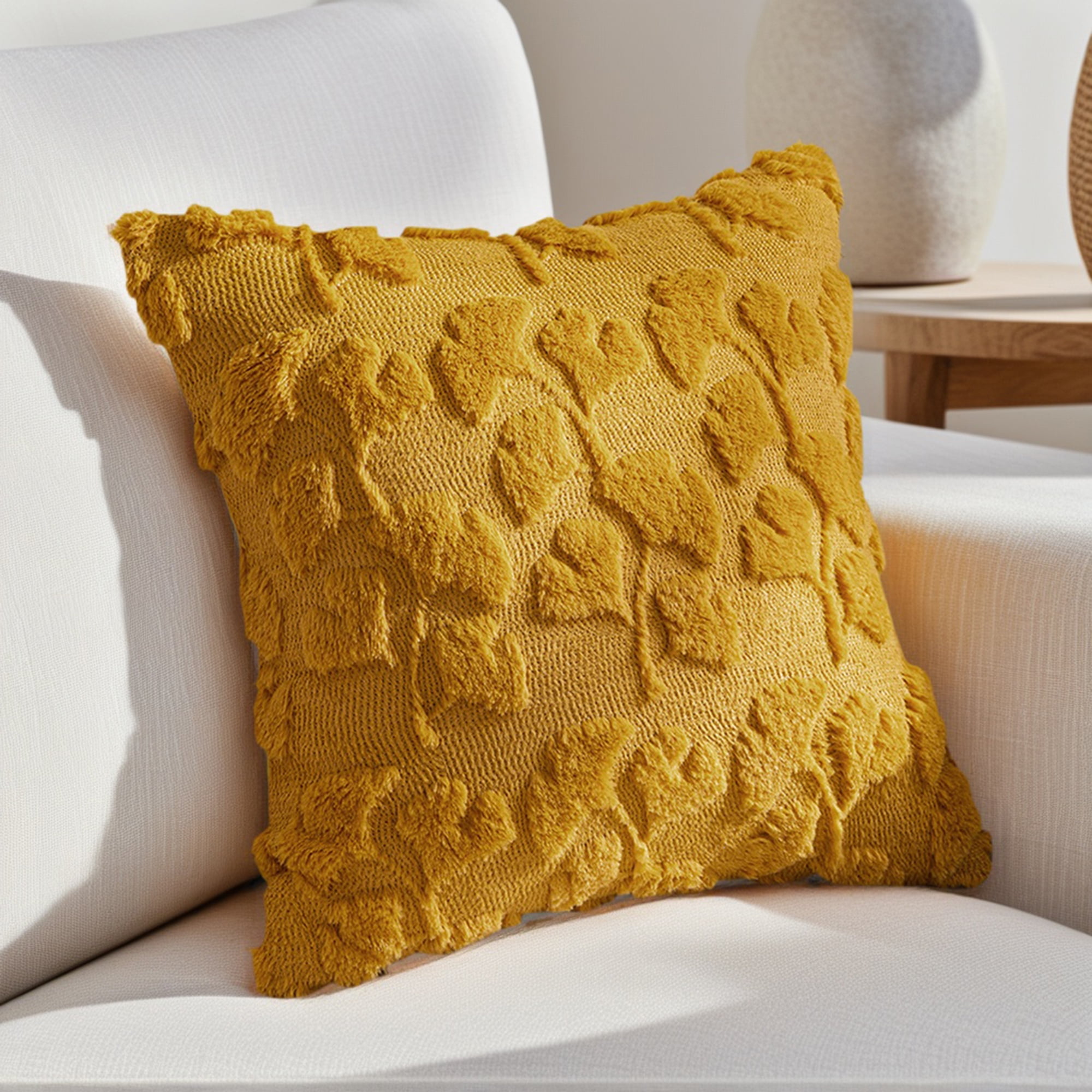 Unique Bargains Plush Ginkgo Leaf Embroidery Throw Pillow Covers Yellow 20" x 20"