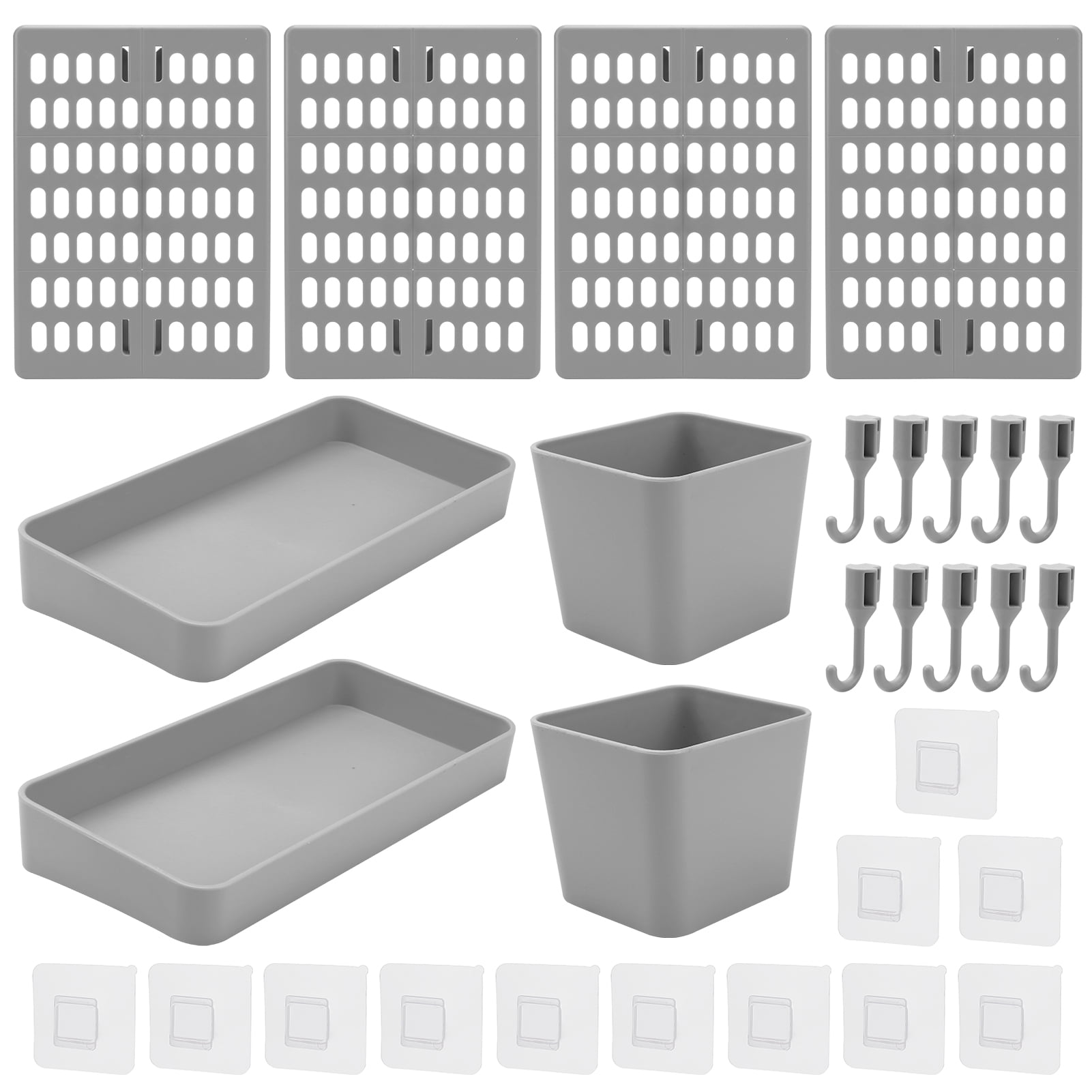 Black 6 Pack Type A and 6 Pack Type B Pegboard Bins with Hooks and Labels for Organizing Accessories 