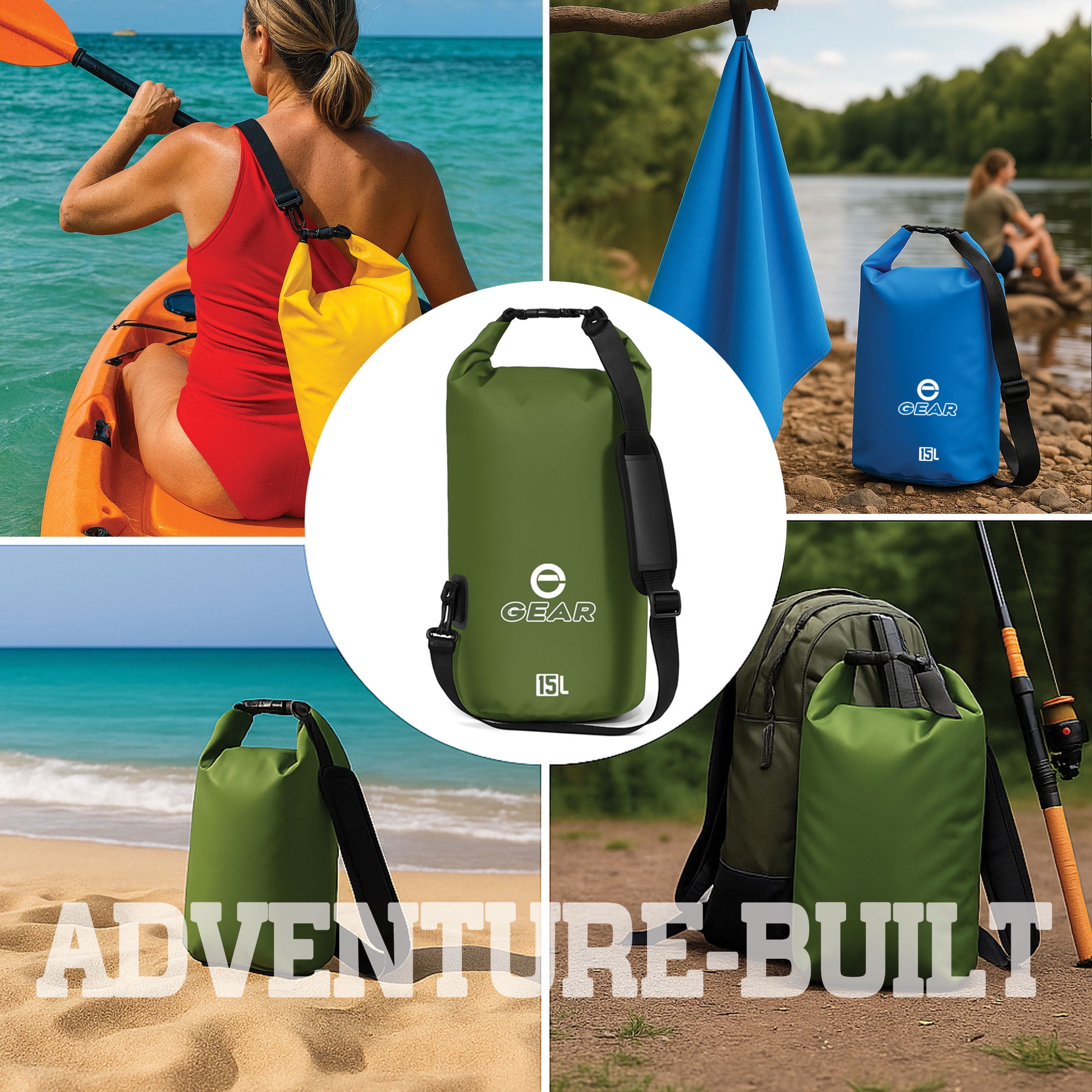 Enthusiast Gear Waterproof Dry Bag 15 L + Free Quick-Dry Microfiber Towel – Floating Roll-Top Dry Sack for Kayaking, Boating & Camping