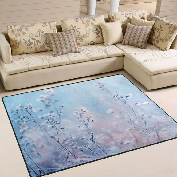 63x48in Area Rug for Living Room Non-Slip Carpet Soft and Washable Floor Mat for Home Comfort Pastel Blue Wildflowers