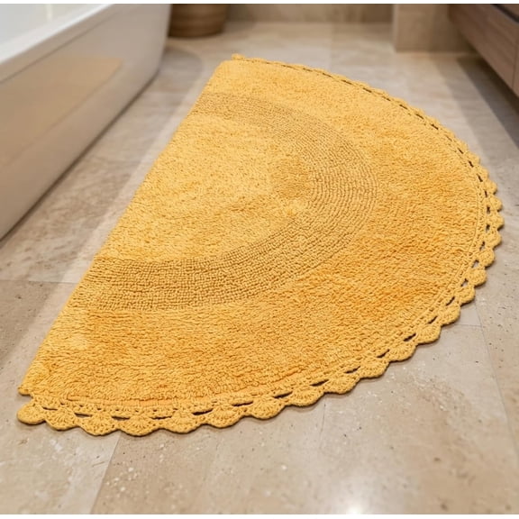 Savi Home Half Circle Cotton Bath Rug, Crochet, Honey Mustard, 22 x 42 inch