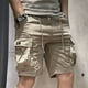 thumbnail image 5 of Pantalones cortos cargo para hombre, de color caqui, lisos, con cordón, estilo coreano, holgados, con cintura elástica, para verano, Y2k, 5 of 5