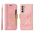 thumbnail image 2 of for Samsung Galaxy S21 FE Flip Case, Slide Card Pocket Premium PU Leather Folio Flip with Design Card Slots Wrist Strap Shockproof Kickstand Magnetic Protective Cover for Samsung S21 FE, Pink, 2 of 15