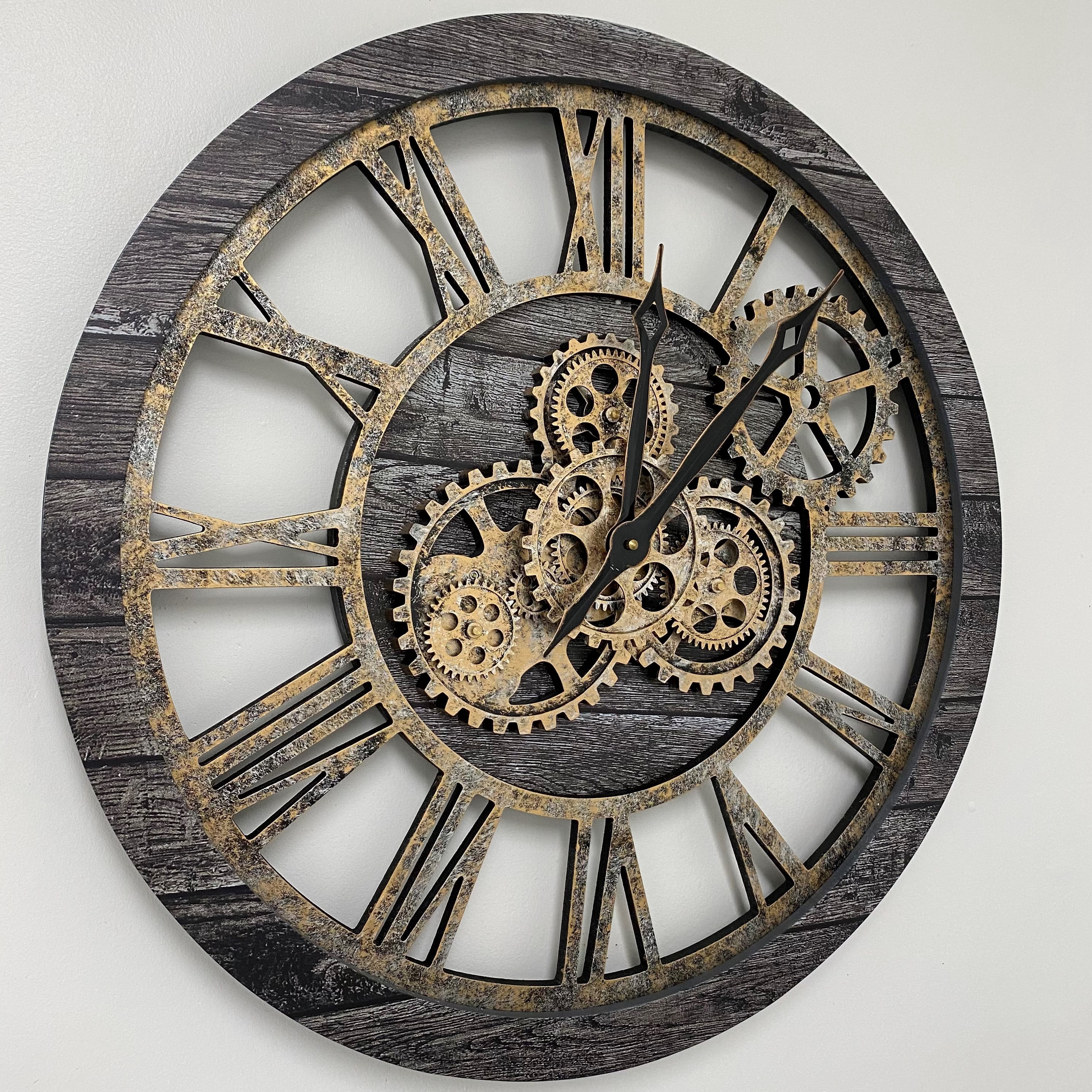 THE GEARS CLOCK Wall Clock with Real Moving Gears AM-LI_ 24 in Round Carbon-Grey