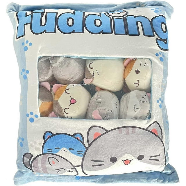 Kawaii Plush Pillow Cushion Cute Snack Bag Pillow with Mini Soft Pudding Plush Stuffed Animal Fluffy Hugging Pillow