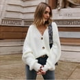 thumbnail image 1 of Women's V Neckline Button Down Knitwear Lantern Sleeve Basic Knit Cardigan Sweater Tops, 1 of 4
