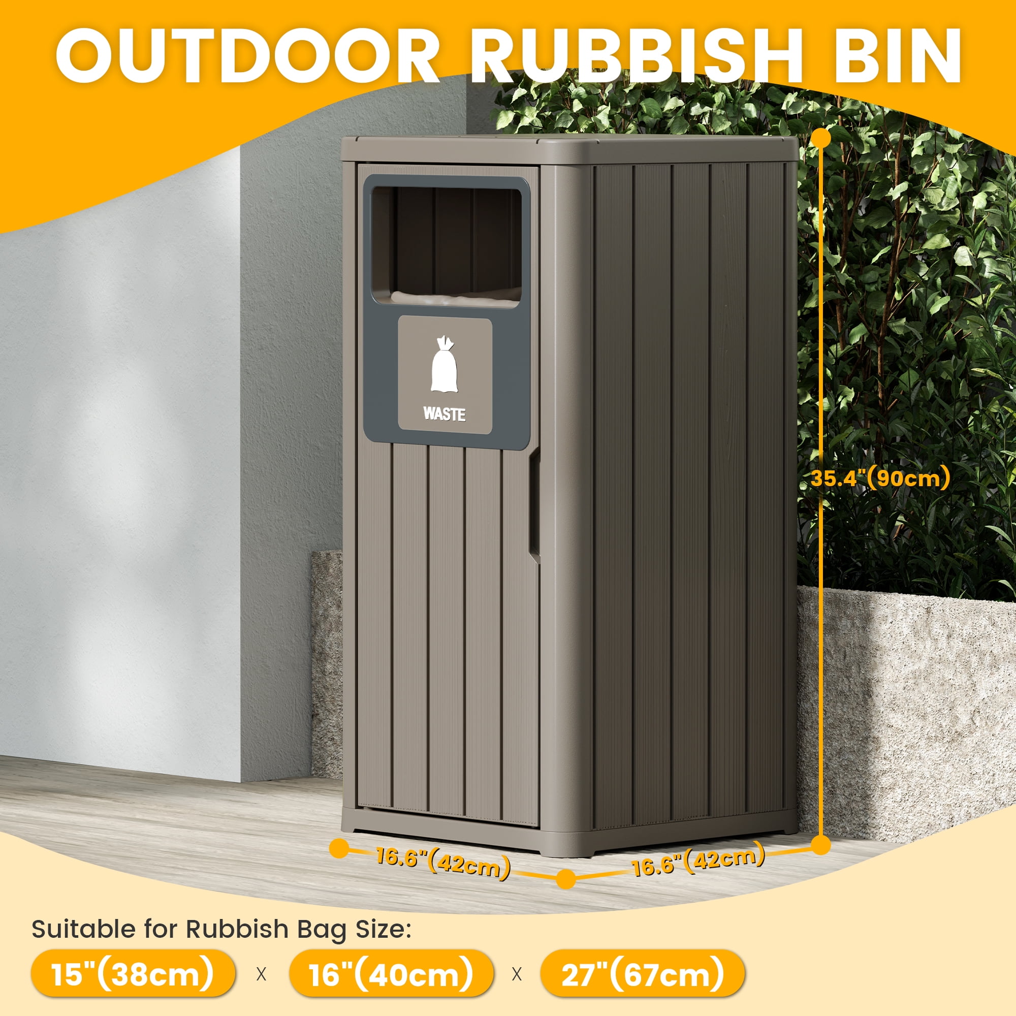 Bifanuo 42 Gallon Trash Can – Durable, Waterproof Resin Garbage Bin for Indoor & Outdoor Use, Weather-Resistant Commercial Trash Can for Patio, Kitchen, 1-Pack