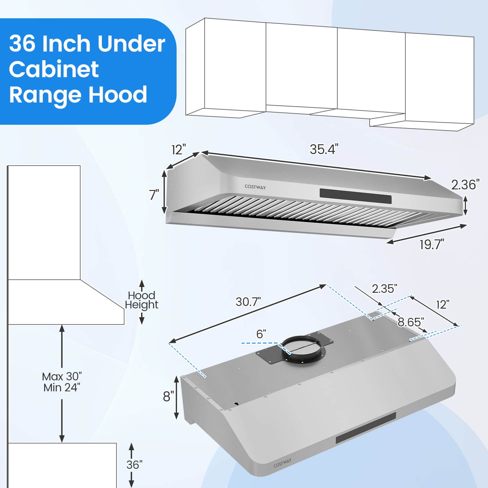 Costway 36 Inch Under Cabinet Range Hood with Oil Collector, 4 Fan Speeds, Touch/Gesture