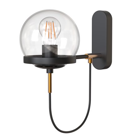

LOHAS 1-Light Wall Lamp Nordic Modern with Glass Ball Shade Wall Light Black Retro Style Wrought Iron Wall Light E26 Wall Sconces Living Room Bedroom Entryway