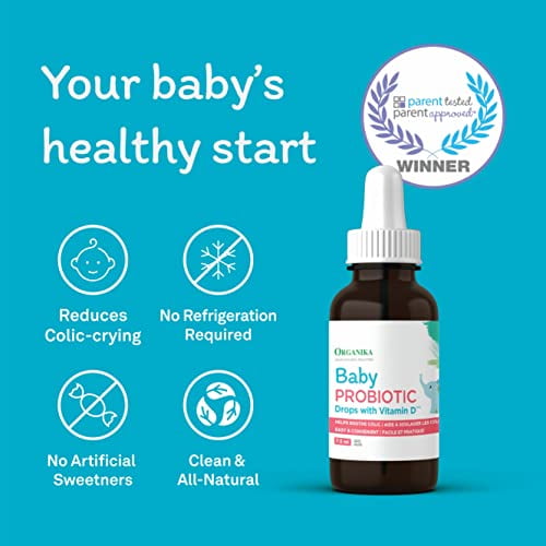 Organika Baby Probiotic Drops with Vitamin D 400 IU per serving and  Prebiotic FOS - 30 Day Supply 