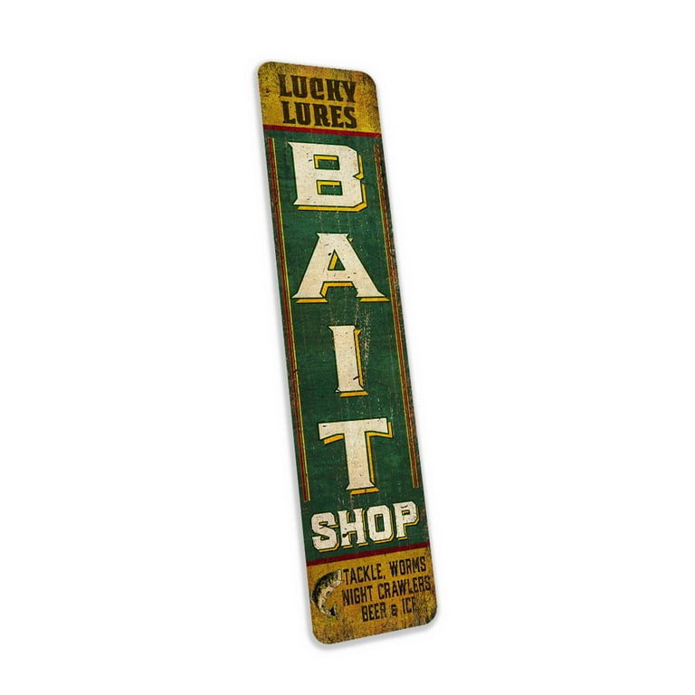 Bait Shop Tackle Sign Rustic Looking Sign Fishing Sign Mancave Garage Décor  Gift 4x18 204182001034 