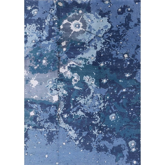 Ahgly Company Indoor Rectangle Mid-Century Modern Blue Oriental Area Rugs, 5' x 7'