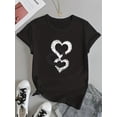 thumbnail image 4 of Camiseta informal de cuello redondo para mujer con estampado de corazones, de algodón, manga corta, corte regular de verano, sin relleno ni cinturón, para adultos, hombres, mujeres, adolescentes, jóve, 4 of 7