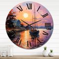 thumbnail image 1 of Designart "Port Portside euphony Pointillism" Port Landscape Oversized Wall Clock, 1 of 6