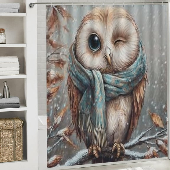 RKSupls Valentine's Day Shower Curtain, Adorable Owl Waterproof Shower Curtain with Hooks for Home Bathtub Bathroom  Decor Washable Curtains, 72x72 in