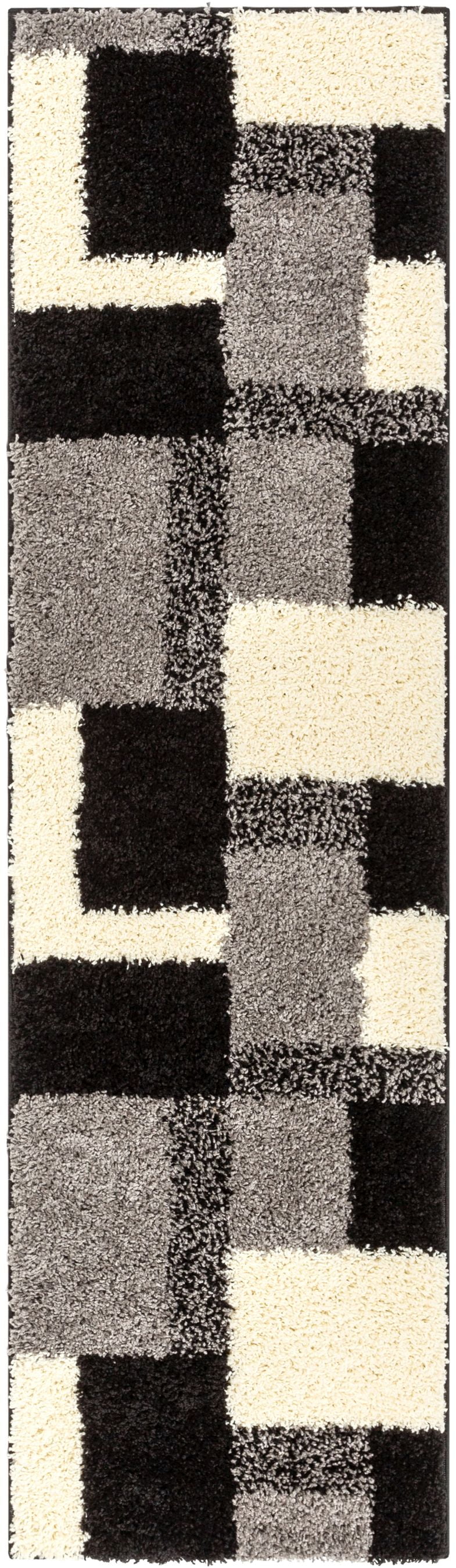 Well Woven Madison Basics Shag 2’7” x 9’10” Runner – Cubes in Black, Ultra‑Soft 2” Pile, Stain‑Resistant & Easy‑Clean