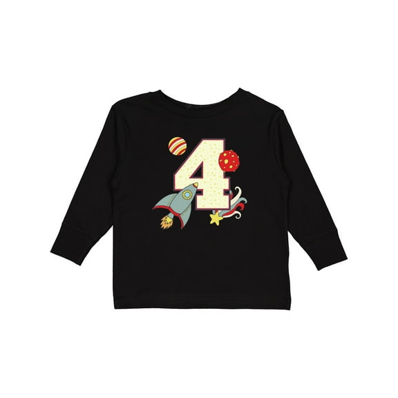 Inktastic 4th Birthday Outer Space Theme Boys or Girls Long Sleeve Toddler T-Shirt