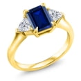 thumbnail image 2 of Gem Stone King 18K Yellow Gold Plated Silver Blue Created Sapphire and Lab Grown Diamond 3-Stone Engagement Ring for Women | 1.78 Cttw | Octagon 8X6MM | Gemstone September Birthstone | Size 7, 2 of 4