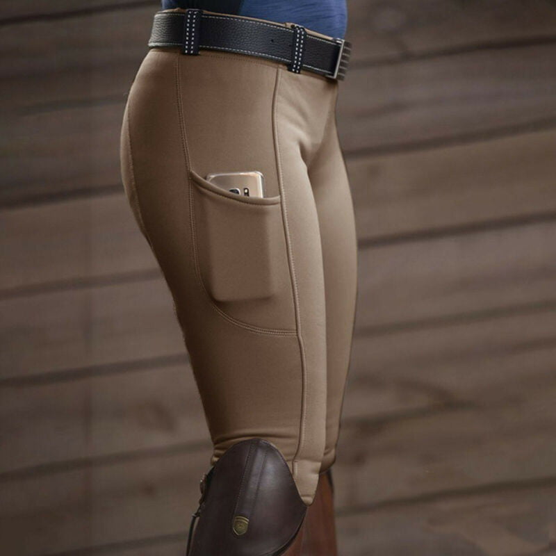 Women Ladies Horse Riding Leggings Tights Grip Phone Pocket Equestrian Pants 