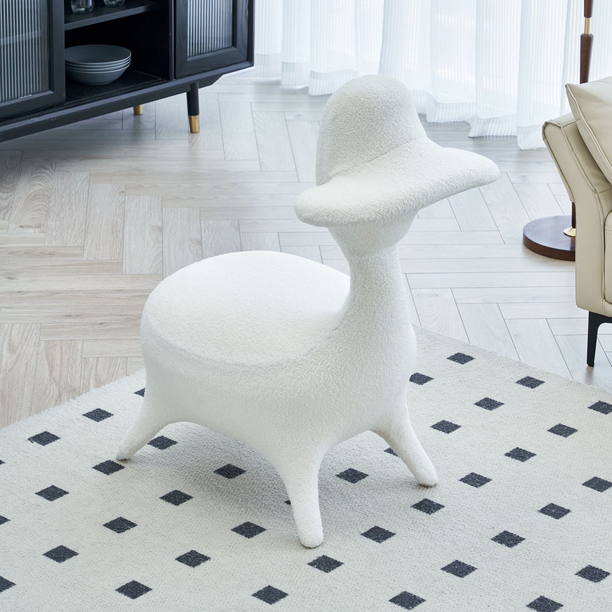 DEALTOPS Sherpa Lamb Fabric Accent Chair, Fun Lambswool Fabric Upholstered Accent Chair for Gaming Room, Living Room, Bedroom - White
