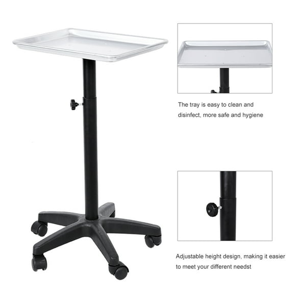 Adjustable Height Rolling Mobile Instrument Aluminium Tray Trolley, Salon Beauty Hair Service Tool Storage Utility Carts Silver