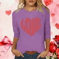 thumbnail image 2 of Women's Valentine's T-Shirt Three Quarter Sleeve Bow Print Crewneck Top for Romantic Purple 2XL, 2 of 5