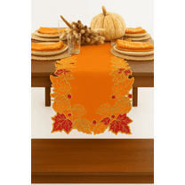 Fennco Styles Embroidered Sequin Autumn Leaves Table Runner 16" W X 117" L - Terracotta Harvest Foliage Table Cover for Thanksgiving, Holiday, Banquets, Special Occasion