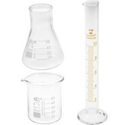 3pcs Laboratory Supplies (Glass Beaker Measuring Cylinder and Conical Bottle)