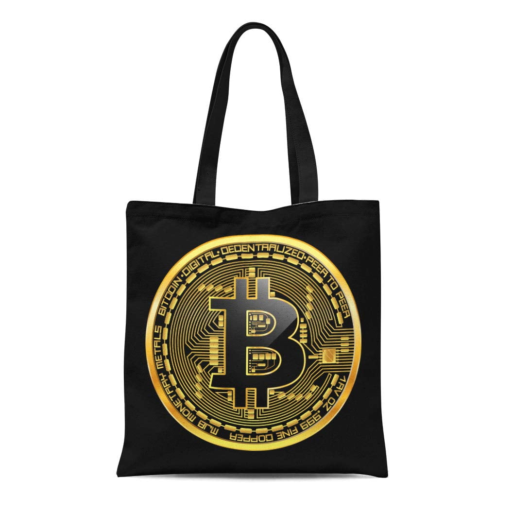 POGLIP Canvas Tote Bag Crypto Currency Golden Coin Black Lackered