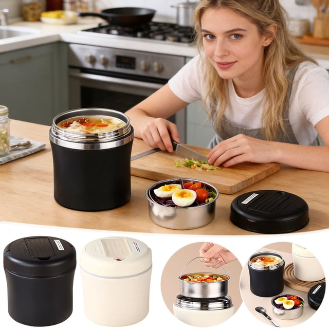 Bowayaoa 304 Stainless Steel Vacuum Insulated Lunch Box 1.2L Thermal Bento with 3 Compartments, Leak-Proof Food Container with Foldable Spoon, Hot & Cold Food Thermos for Adults