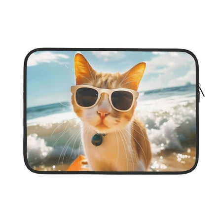 Salouo Surfing Cat Sun Pattern Laptop Sleeve Case Laptop Cover Briefcase Carrying Computer Bag Portable Laptop Sleeve for 13-15 MacBook HP Dell Lenovo Acer-15 inch