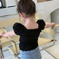 thumbnail image 4 of WOYY Little Girls Summer Cute T-Shirt Solid Short Puff Sleeve Sweetheart T Shirt for Kids, 4 of 4