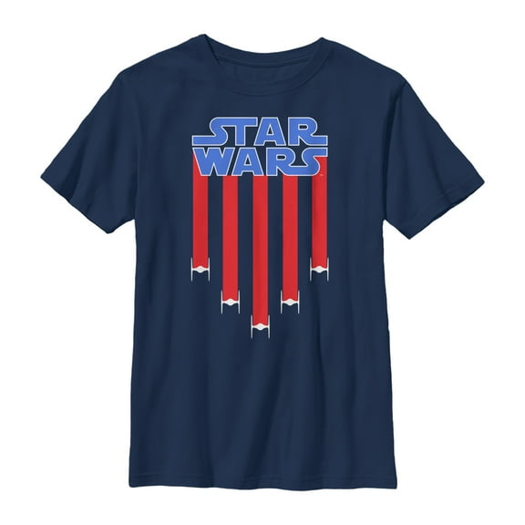 Boy's Star Wars Fourth of July TIE Fighter Stripes Graphic Tee Navy Blue Small