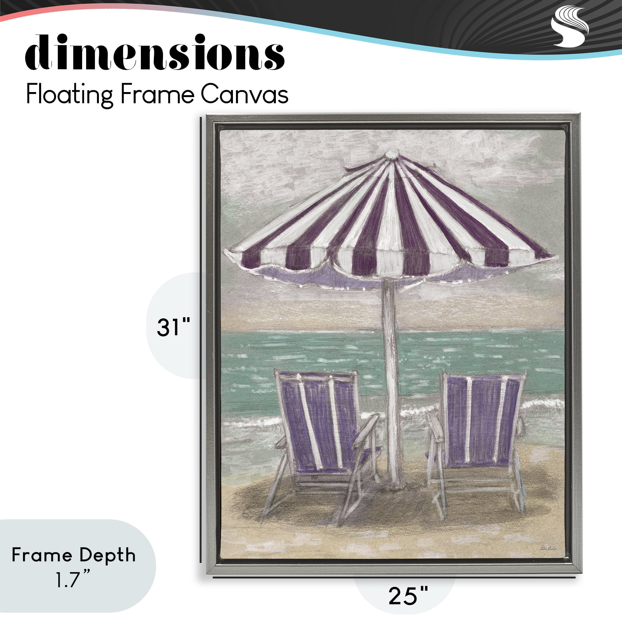 Stupell Industries Umbrella & Chairs on Beach Gray Framed Floater Canvas Wall Art, design by Patti Bishop