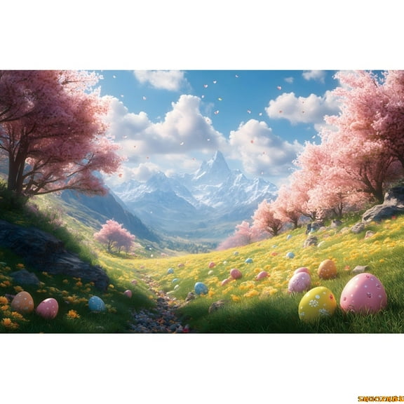 Spring Easter Backdrop for Photography Nature Forest Scery Tree Grass Floral Easter Eggs Photo Background Photoshoot Banner