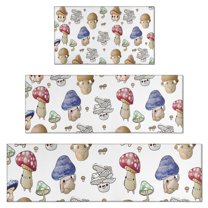 Colorful Mushroom Cartoon White Pattern Kitchen Rugs Sets Of 3,Kitchen Runner Rugs Non Skid Washable,Decorative Kitchen Floor Mats for Kitchen,Sink,Laundry,17"x30"  17"x47"   17"x59"