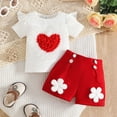 thumbnail image 2 of NOLDARES 2Pcs Baby Girl Summer Clothing Sets Cute Heart and Floral Print Shirt+Shorts Outfits Toddler Clothes(A1-Red,12-18 Months), 2 of 8
