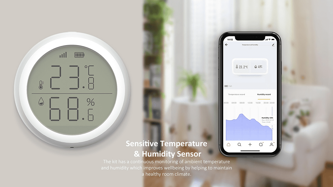 VEAT00L Zigbee Thermometer Hygrometer,TUYA Wireless Temperature Humidity Sensor with Electronic Ink Display, App Notification Alert,Free Data Storage Export,Digital Remote Monitor for Home Pet Garage